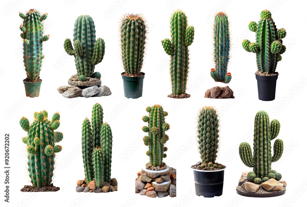 Set of Saguaro Cactus plants Cacti on white transparent background Set of Saguaro Cactus plants Cacti on white transparent background