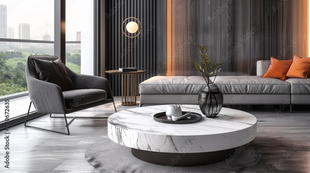 Incorporating a marble coffee table into a chic, contemporary interior design scheme. Incorporating a marble coffee table into a chic, contemporary interior design scheme.