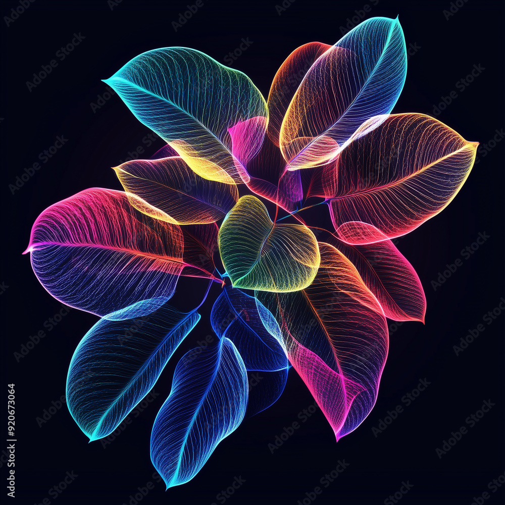 neon vibrant leaves with inner glow neon colorfull on the black background neon vibrant leaves with inner glow neon colorfull on the black background