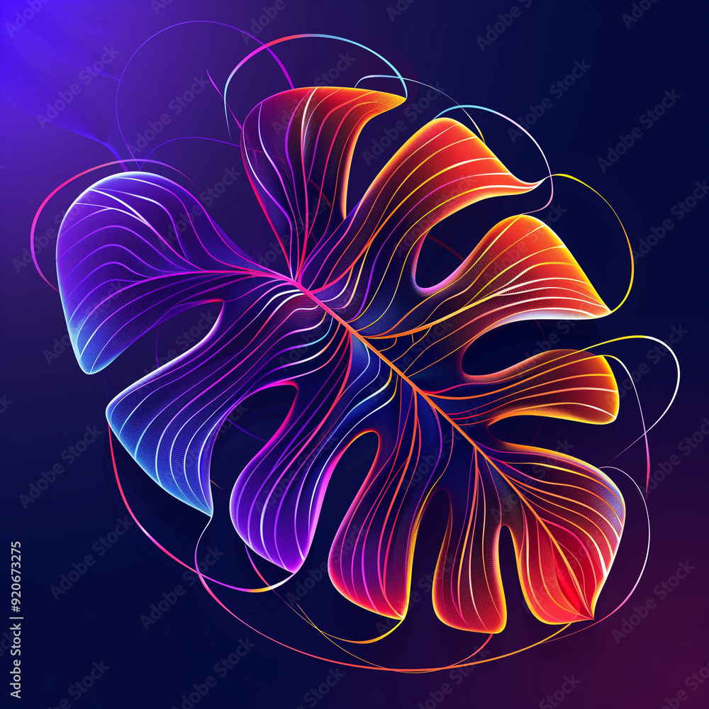 Obraz premium neon vibrant leaves with inner glow neon colorfull on the black background