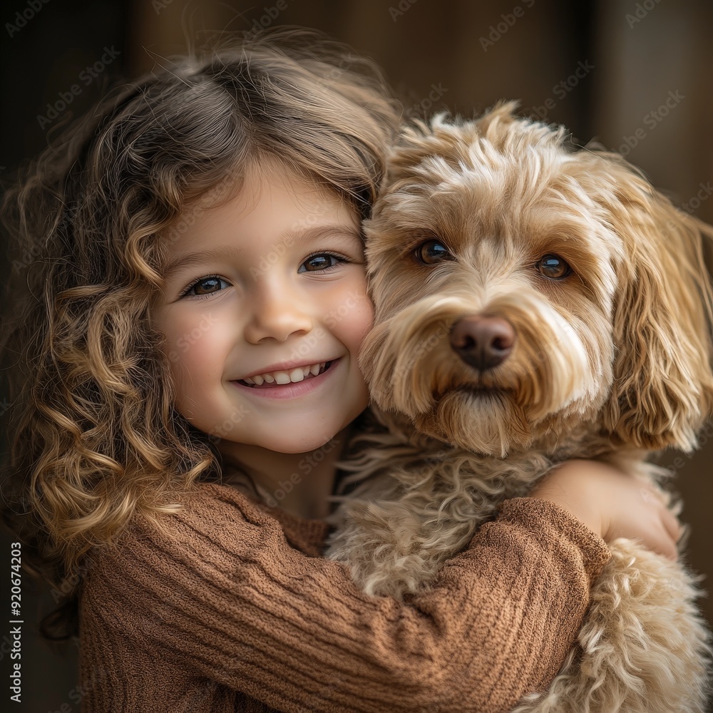 Joyful Girl Embracing Fluffy Dog in Sunny Outdoor Scene Joyful Girl Embracing Fluffy Dog in Sunny Outdoor Scene