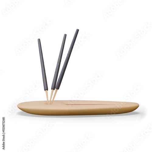 Ceramic stand with aromatic sticks. Realistic vector model on white background