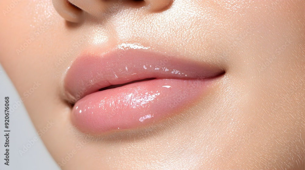 Fototapeta premium Closeup of Pink Lips with Glossy Finish.