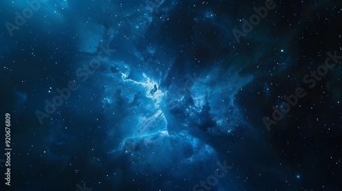 blue space cloud gas background with stars photo