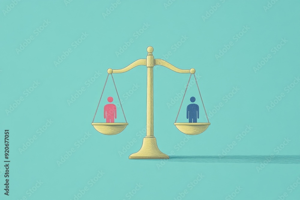 Gender equality concept with scale balancing male and female figures Gender equality concept with scale balancing male and female figures
