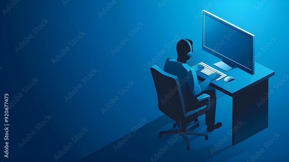 person working on computer background isometric 3d office person working on computer background isometric 3d office