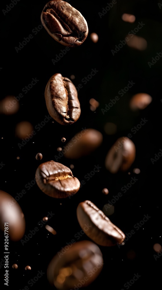 coffee beans float close up on a black background coffee beans float close up on a black background