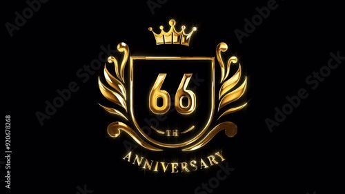 66th Anniversary Celebration. Happy 66 Years Anniversary Animation in Gold Color on the Transparent Background, Alpha Channel. Great for greetings, celebrations, events, and gifts. photo