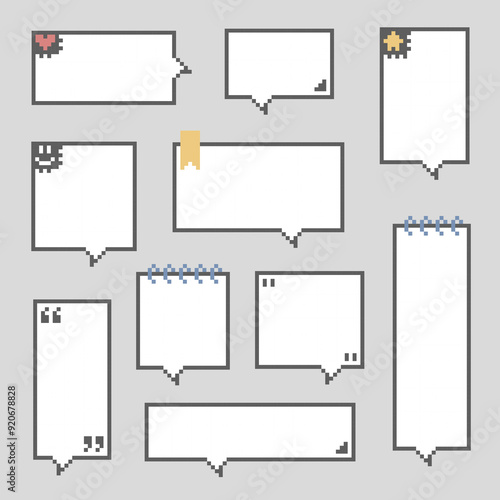 collection set of retro game 8bit pixel speech bubble balloon, flat design vector illustration