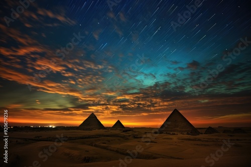 Time-lapse of the changing colors of the sky behind the pyramids.