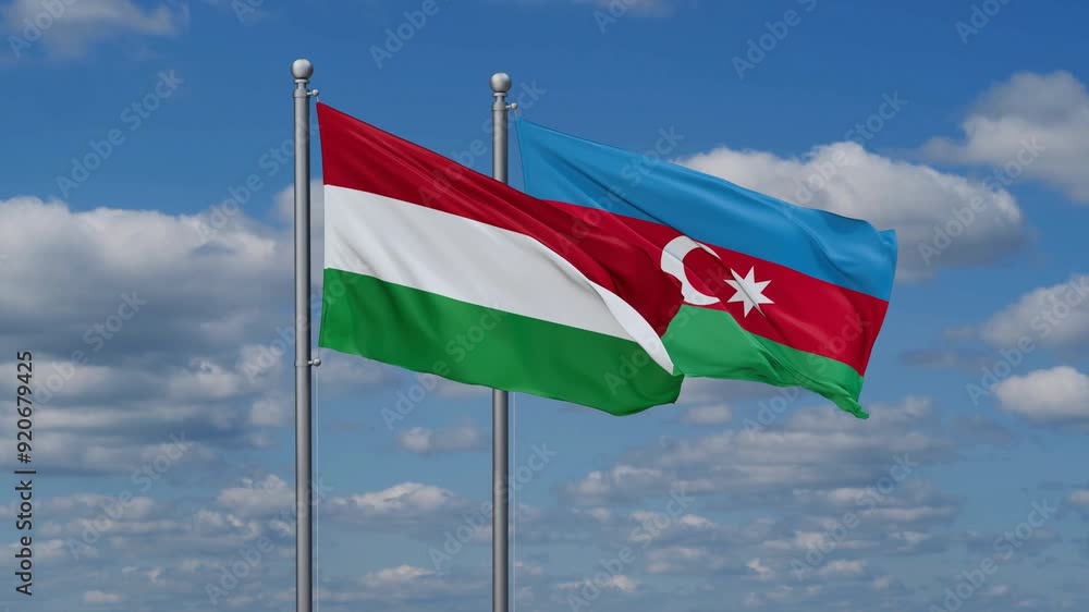 Azerbaijan and Hungary flags flying together, video concept of the relationship, two country cooperation concept Azerbaijan and Hungary flags flying together, video concept of the relationship, two country cooperation concept