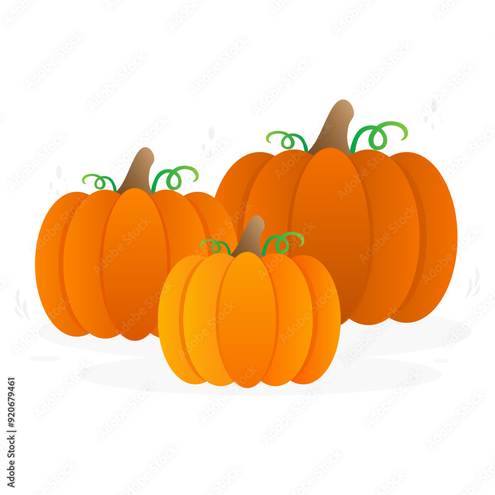 Pumpkins with leaves, group of pumpkins. Autumn pumpkins. Vector illustration Pumpkins with leaves, group of pumpkins. Autumn pumpkins. Vector illustration