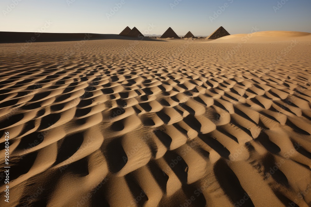 Obraz premium Shadows of the pyramids on the desert sand.