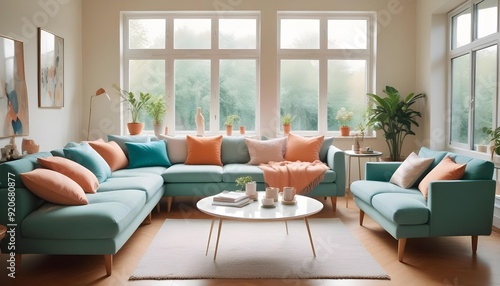 35mm film photography, A cozy living room in a house with wooden floor, highlighting a sectional couch in dark grey fabric, a round wooden coffee table with a candle, and a corner desk with a computer