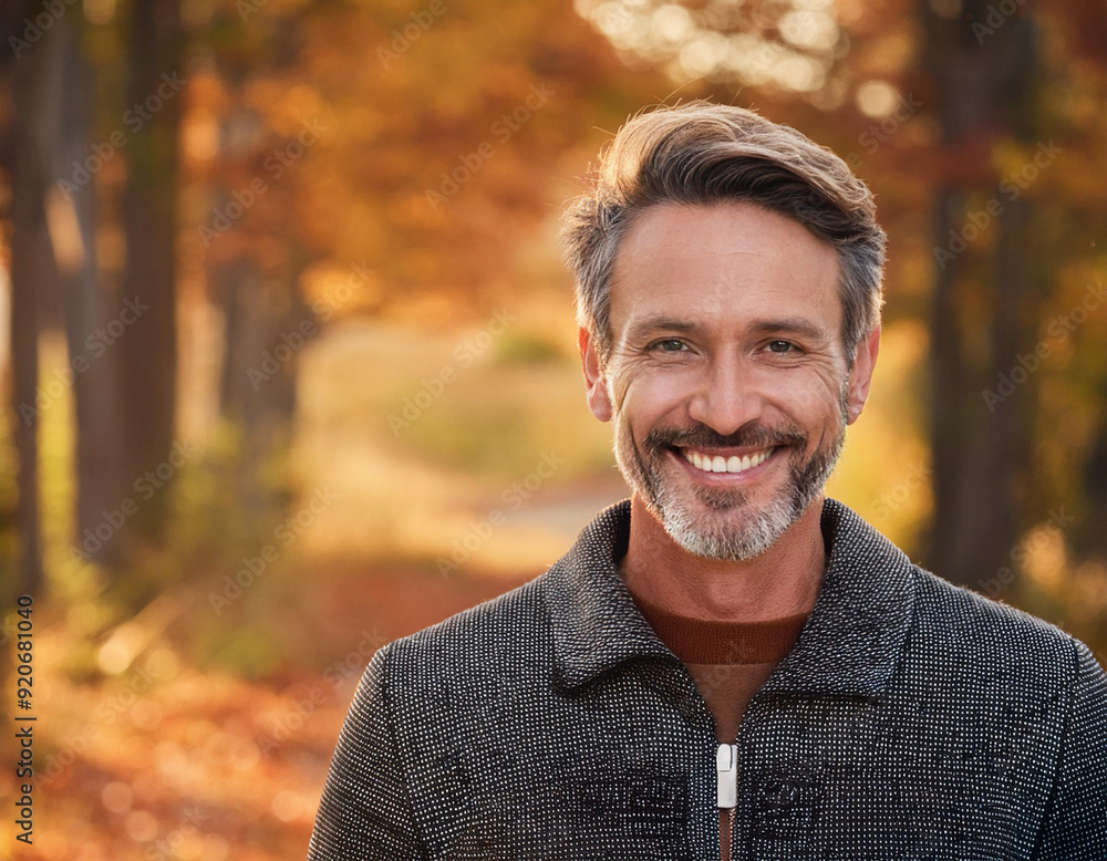 Happy Man Smiling in an Outdoor Autumn Setting Headshot Portrait Happy Man Smiling in an Outdoor Autumn Setting Headshot Portrait