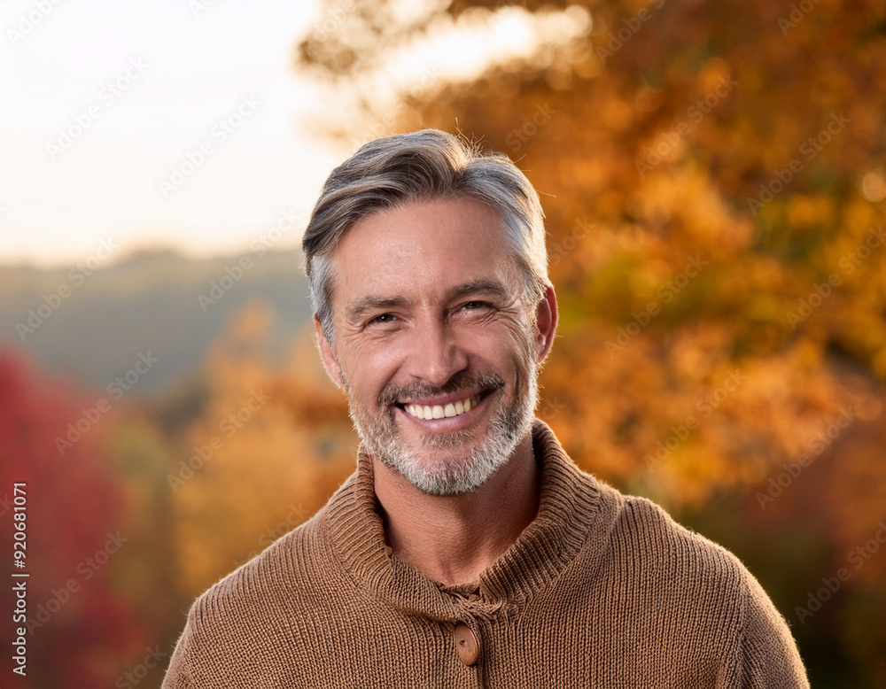 Happy Man Smiling in an Outdoor Autumn Setting Headshot Portrait Happy Man Smiling in an Outdoor Autumn Setting Headshot Portrait