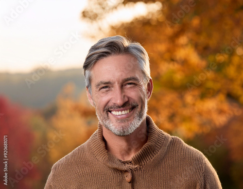 Happy Man Smiling in an Outdoor Autumn Setting Headshot Portrait