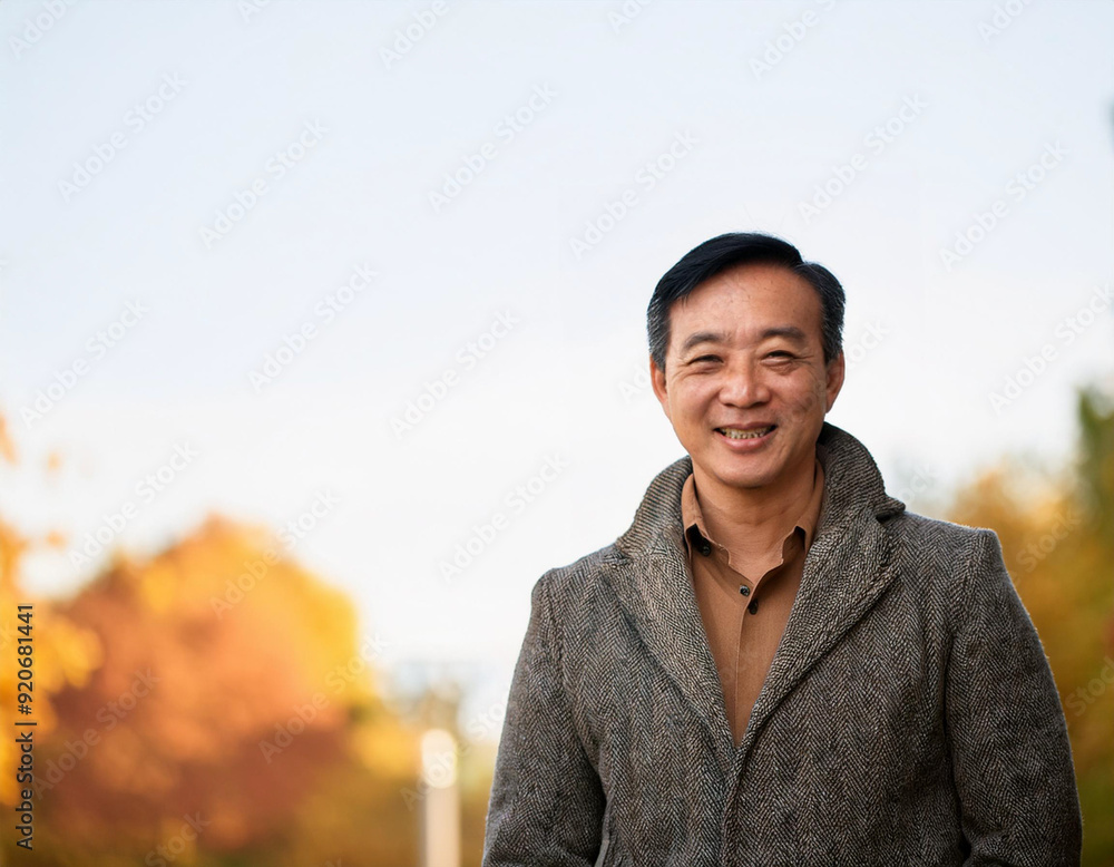 Happy Man Smiling in an Outdoor Autumn Setting Headshot Portrait Happy Man Smiling in an Outdoor Autumn Setting Headshot Portrait