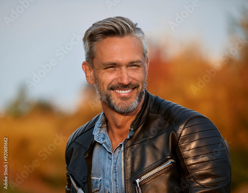 Happy Man Smiling in an Outdoor Autumn Setting Headshot Portrait