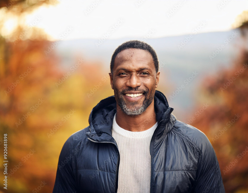Happy Man Smiling in an Outdoor Autumn Setting Headshot Portrait Happy Man Smiling in an Outdoor Autumn Setting Headshot Portrait