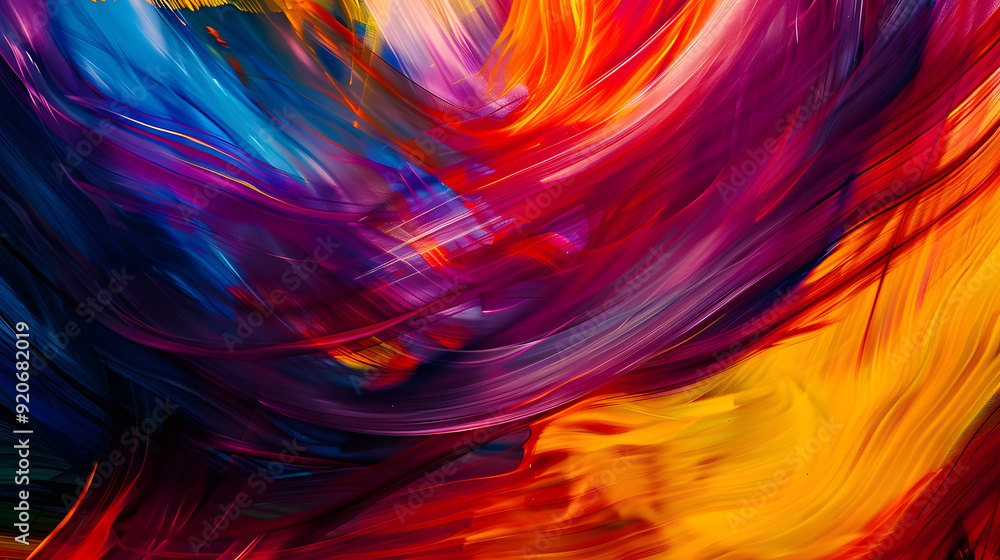 A colorful, abstract painting of a flame with a blue and purple background. A colorful, abstract painting of a flame with a blue and purple background.