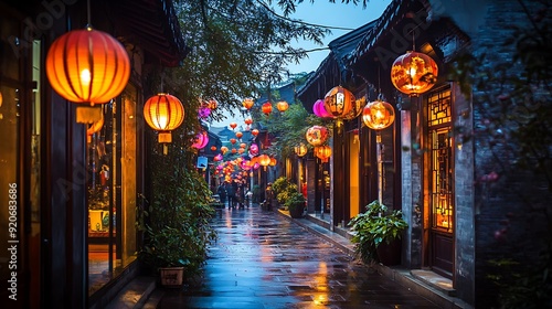 Wallpaper Mural Illuminated Alleyway in a Chinese Town Torontodigital.ca