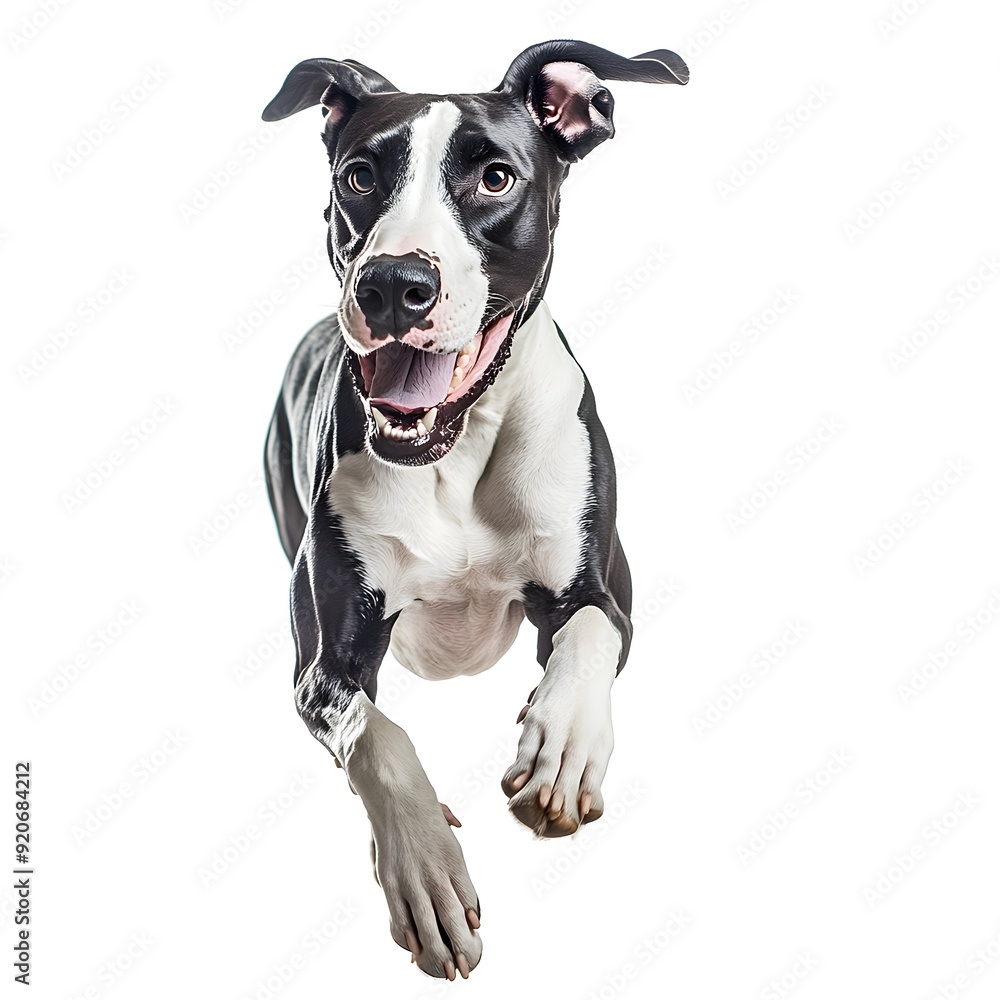 a happy great dane dog running on a white background. a happy great dane dog running on a white background.