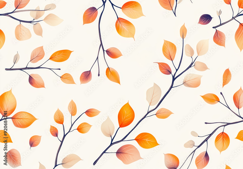 Delicate autumn leaves dance in a seamless pattern on a pristine white canvas. Delicate autumn leaves dance in a seamless pattern on a pristine white canvas.