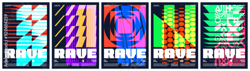 Rave acid art colorful trendy poster, abstract geometric composition graphic in overlap glitch aesthetics, vector simple shapes print artwork modernism and minimalistic brutal style A4 format