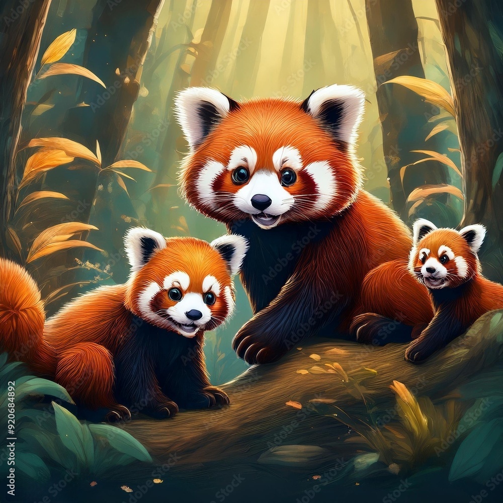 숲속 랫서 팬더 가족 숲속 랫서 팬더 가족