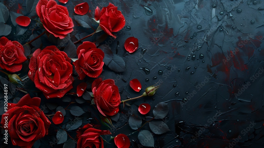Beautiful red Rose flower on dark background poster. Beautiful red Rose flower on dark background poster.