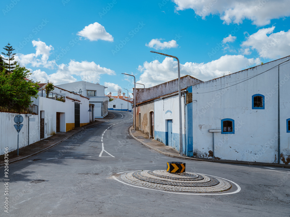Street and roundabout in Castro Verde, Beja District in Alentejo, Portugal