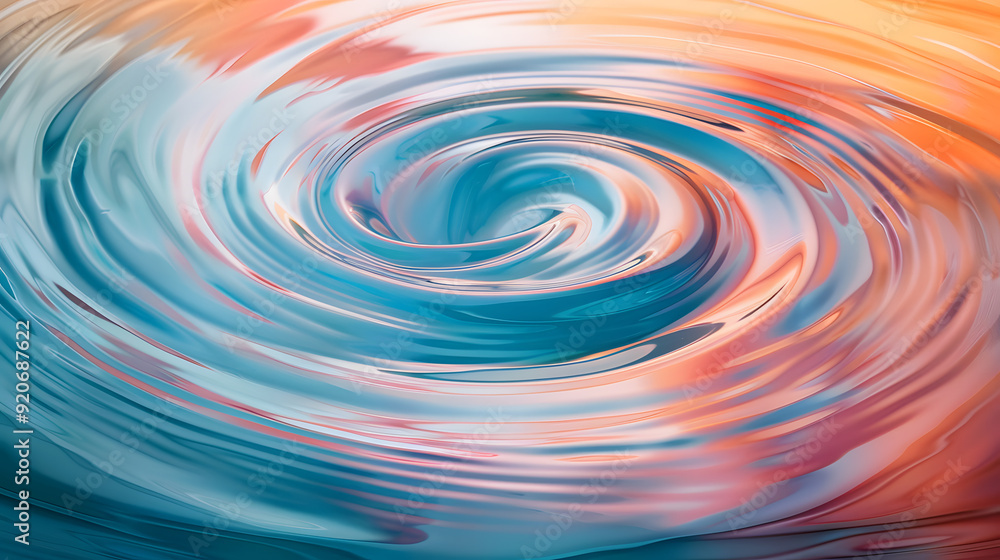 A swirl of water with a blue and orange tint. The water is moving in a spiral pattern A swirl of water with a blue and orange tint. The water is moving in a spiral pattern
