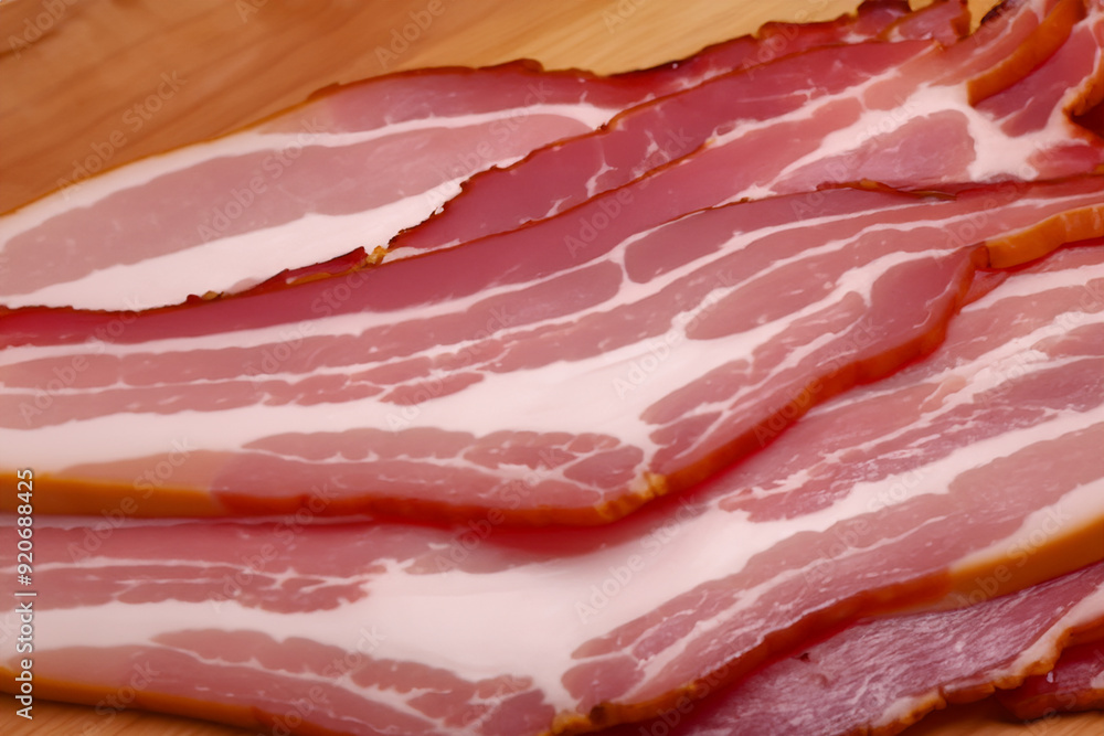 Unhealthy products like bacon and food. Sliced slice meat concept. A few pieces of bacon on a table. A table with a few pieces of food and some lifestyle unhealthy products. Unhealthy products like bacon and food. Sliced slice meat concept. A few pieces of bacon on a table. A table with a few pieces of food and some lifestyle unhealthy products.
