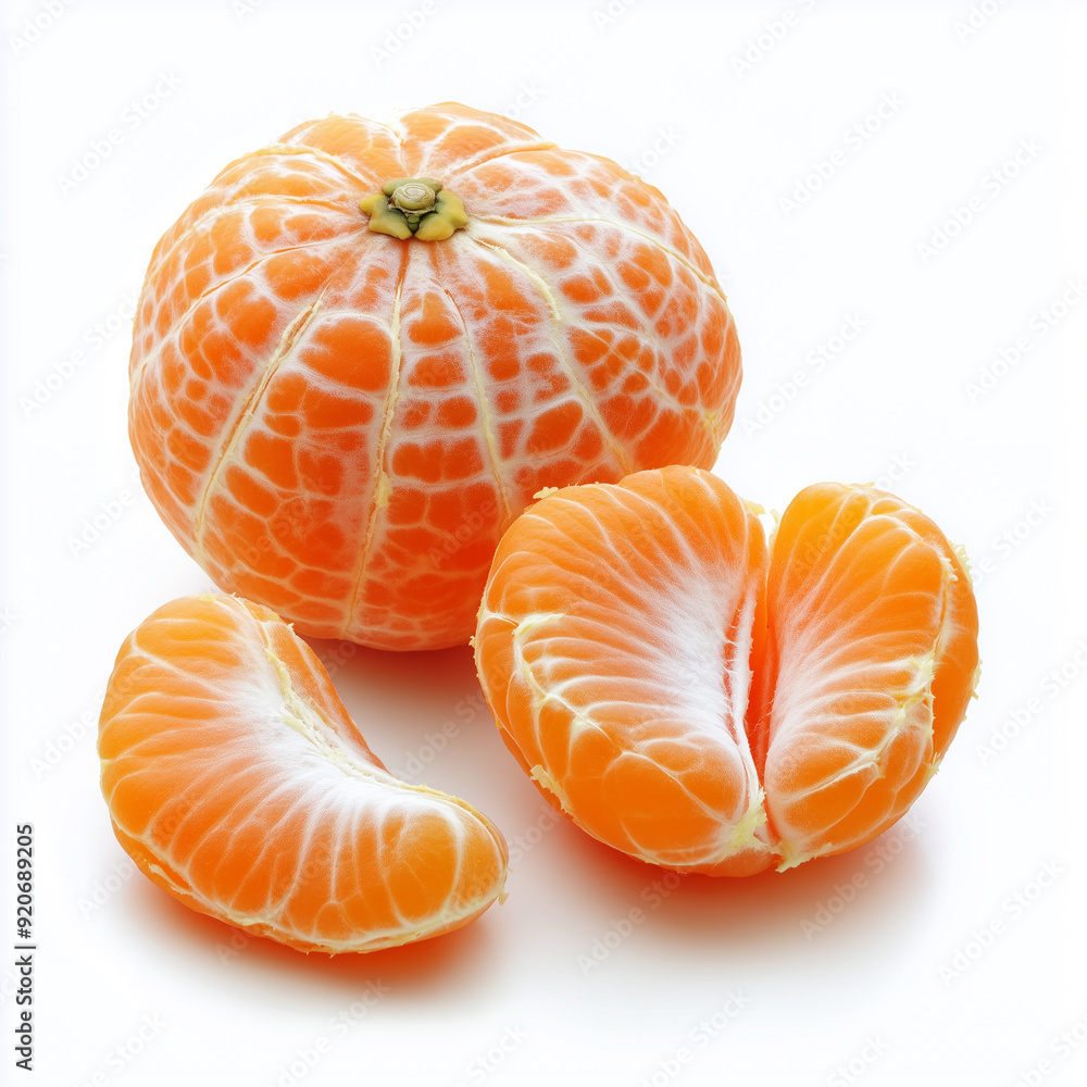 A juicy orange rests on a stark white background, its bright color and dimpled texture creating a striking contrast A juicy orange rests on a stark white background, its bright color and dimpled texture creating a striking contrast