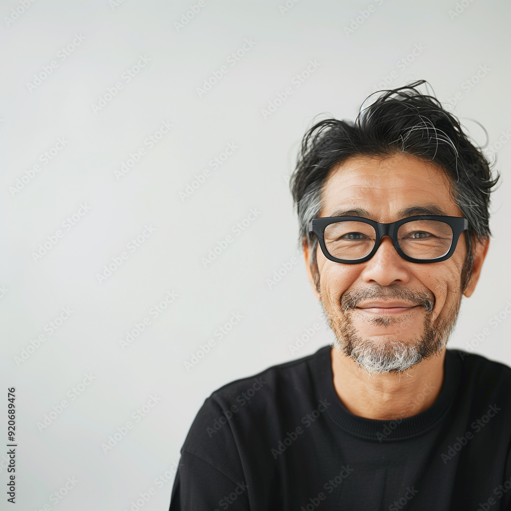 メガネをかけた笑顔のかっこいい日本人の中年男性 メガネをかけた笑顔のかっこいい日本人の中年男性