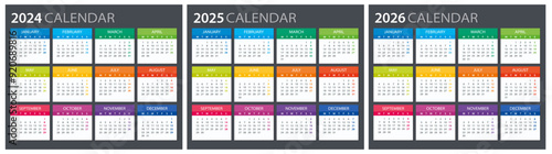 2024, 2025, 2026 Calendar - illustration. Template. Mock up