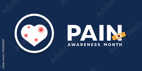 September is Pain Awareness month. Band-aid and heart. Great for cards, banners, posters, social media and more. Dark blue background.