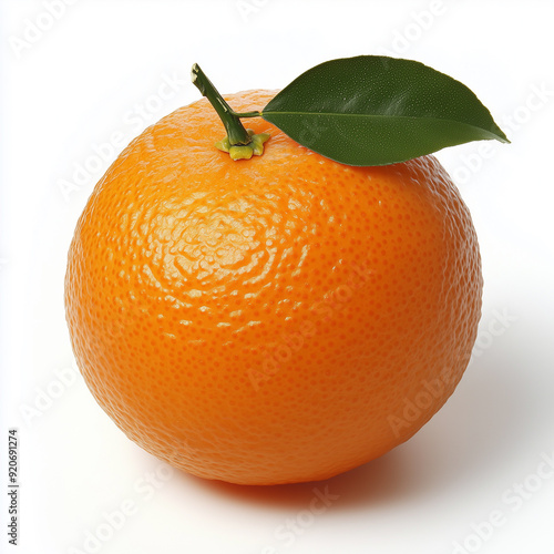 A juicy orange rests on a stark white background, its bright color and dimpled texture creating a striking contrast photo