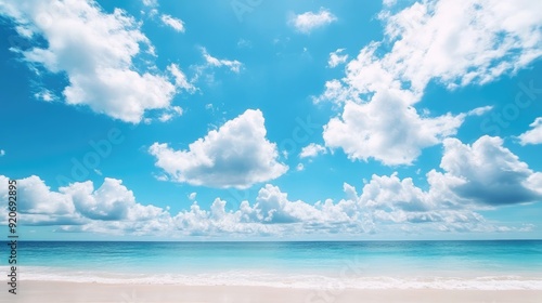 Wallpaper Mural Tropical beach under a blue sky with white clouds. Perfect for a relaxing summer vacation. Torontodigital.ca