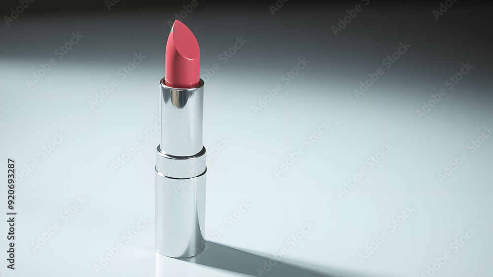 Single pink lipstick tube against a minimalist background Single pink lipstick tube against a minimalist background