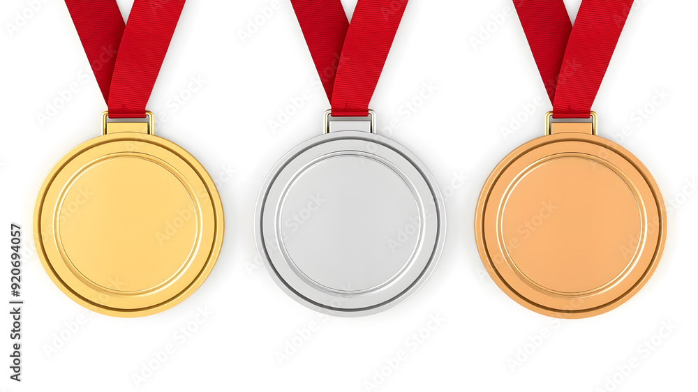 Award Golden Silver And Bronze Blank Medals 3d Vector Realistic Illustration First Second And Award Golden Silver And Bronze Blank Medals 3d Vector Realistic Illustration First Second And