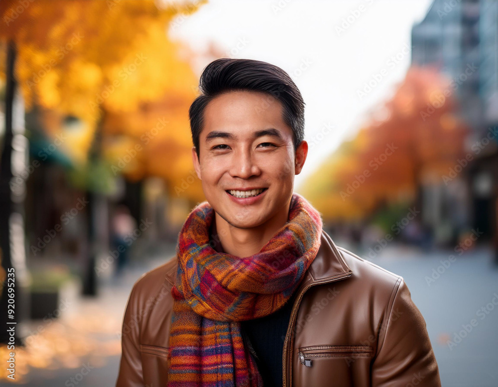 Fototapeta premium Happy Man Smiling in an Outdoor Autumn Setting Headshot Portrait