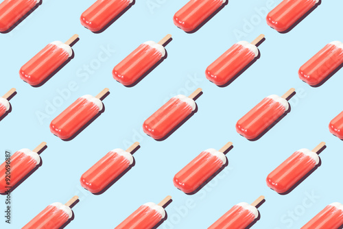 Creative summer pattern made with ice cream on bright background. Minimal summer concept.