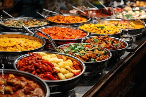 Wallpaper Mural Indian food buffet displaying traditional dishes in metal containers Torontodigital.ca