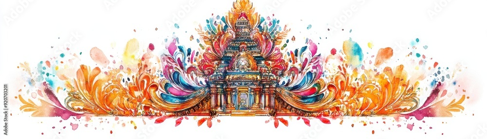 custom made wallpaper toronto digitalWatercolor painting of an ornate Diwali temple decoration, intricate and colorful, isolated on white background