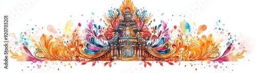 Wallpaper Mural Watercolor painting of an ornate Diwali temple decoration, intricate and colorful, isolated on white background Torontodigital.ca