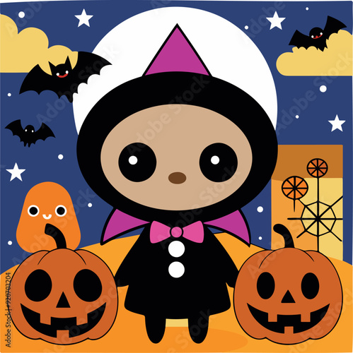 Halloween pattern bats bats pumpkins and man