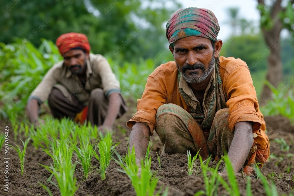 Two indian farmers working in sorghum field Two indian farmers working in sorghum field