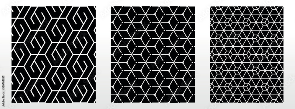 Geometric set of seamless black and white patterns. Simple vector graphics. Geometric set of seamless black and white patterns. Simple vector graphics.